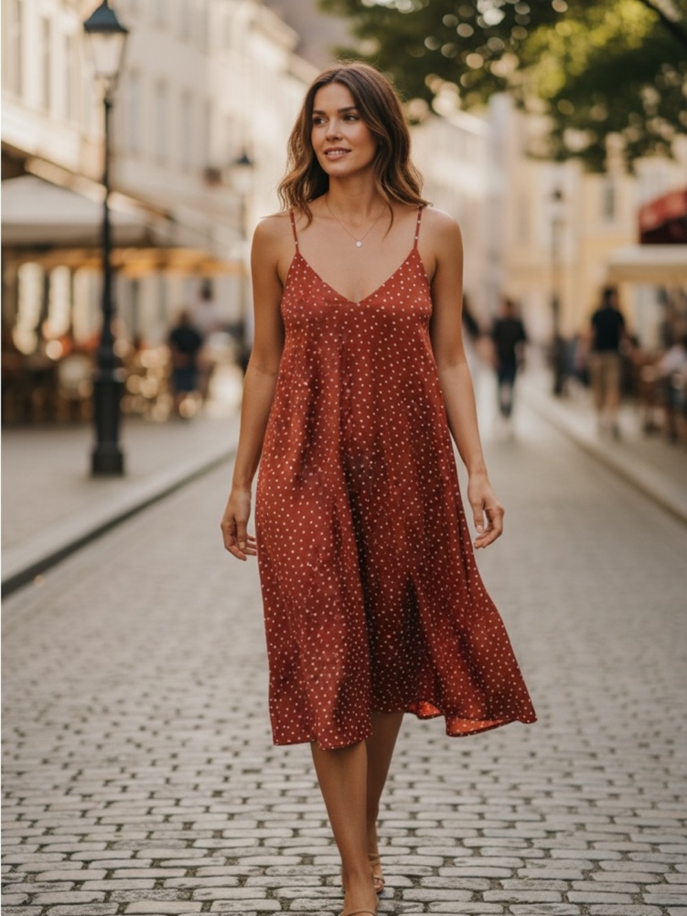 The Limited burnt orange Polka Dot Midi Slip Dress